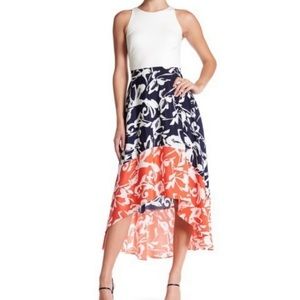 Vince Camuto High Low Navy White Floral Dress